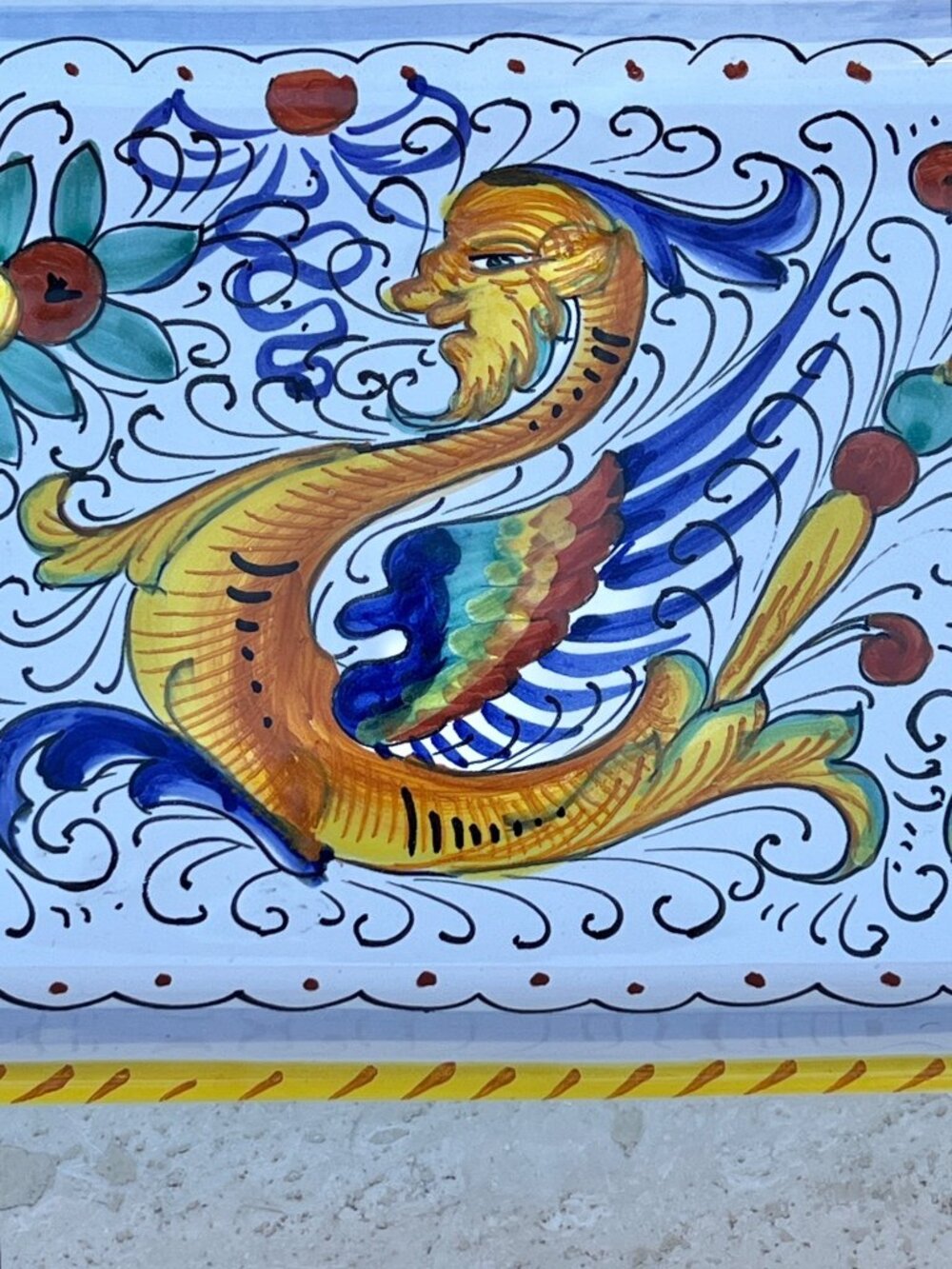 Signed San Gimignano Tray Hand-Painted Italy Ceramic 14.5" Raphaellesco Dragon - Picture 3 of 8